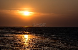 日落,海洋,海灘