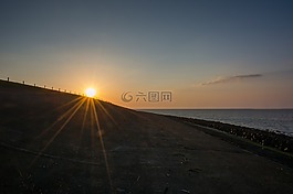 日落,海洋,海灘