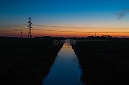 溪,黃昏,晚上