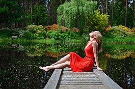 婦女,湖,時尚