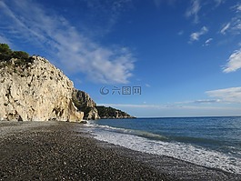 海灘,巖,天空