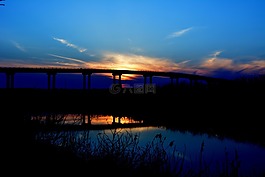 橋,日落,水