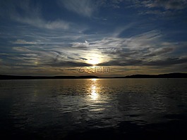 日落,水,湖