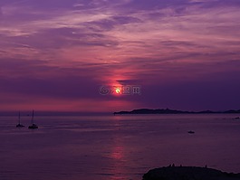 日落,紫,海