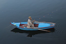埃及,尼羅河,釣魚者