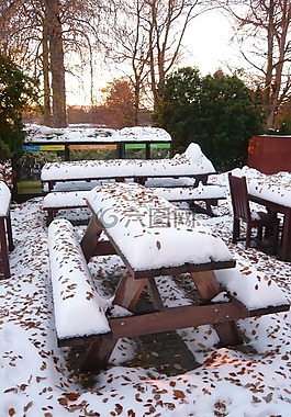 野餐桌,雪,冬天
