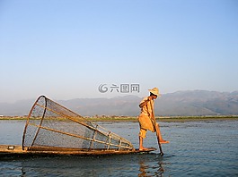 緬甸,釣魚,安靜的海