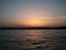 日落,海,景觀