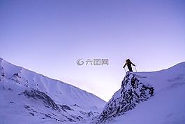 雪,日落,徒步旅行