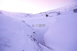雪,日落,徒步旅行