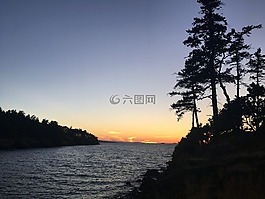 日落,海灘,海洋