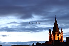 教會,晚上,天空