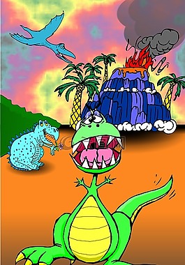 恐龍,火山,孩子們