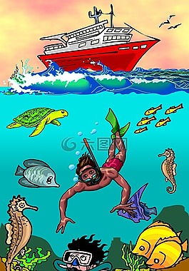 潛水員,海,船舶