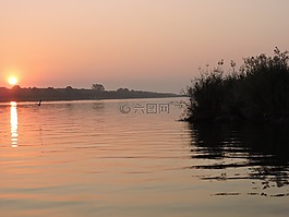 日落,河,水