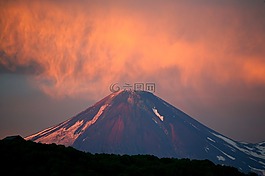火山,日落,云