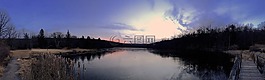 湖,日落,晚上