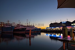 日落,碼頭,海