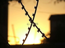 ş,铁丝网,日落