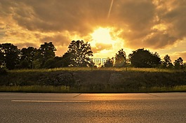 日落,路,太阳能