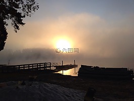 日出,日落,湖