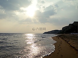 海灘,海,日落