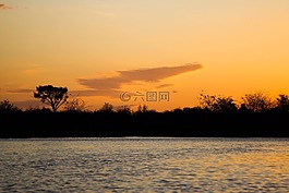 太陽,日落,河