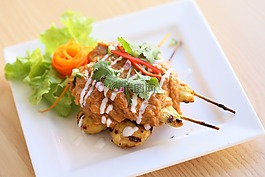 泰国食品,沙爹鸡,叉