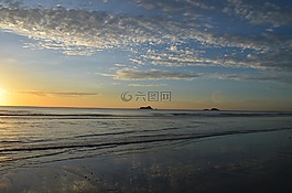 海灘,日出,o