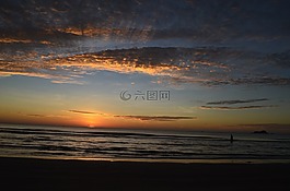 海灘,日出,o