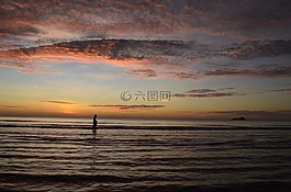 海灘,日出,o