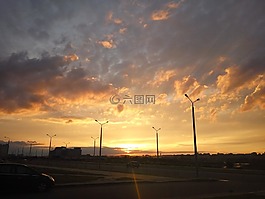 日落,夏季,太阳
