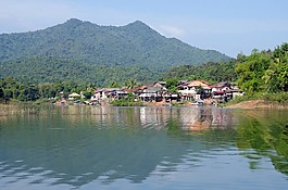 老撾,湖,房子