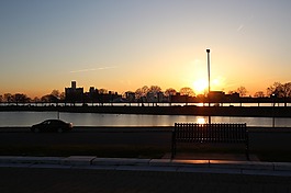 日落,城市,公園