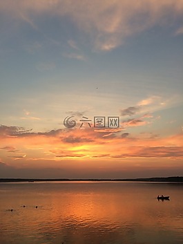 日落,小船,水