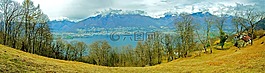 湖,阿爾卑斯山,全景圖
