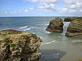 海灘,巖,海
