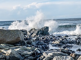 懸崖,海,波