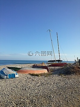 海,海灘,船