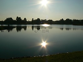池塘,太陽,水