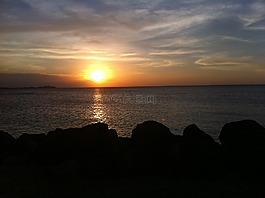 日落,海滩,水