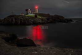 日落,燈塔,海濱