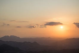 日落,丘陵,橙色
