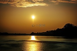 日落,湖,abendstimmung