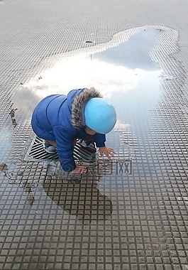 孩子,雨,路