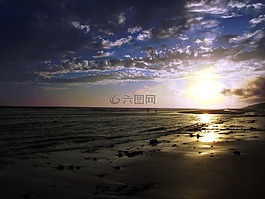 海灘,日落
