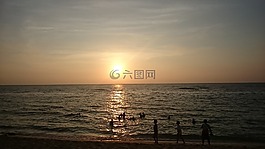 日落,海灘,假期