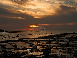 日落,景觀,天空