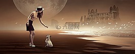 幻想,海灘,女子