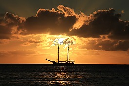 游艇,日落,海洋